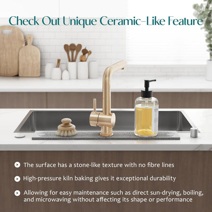 Eormoe Faucet Mat for Kitchen Sink – Diatomite Stone Drying Mat & Sink Protectors, Prevent Moisture – Sink Splash Guard Water-Absorbing Stone Tray for Bathroom Counter (Light Grey, 23.6" x 3.9")