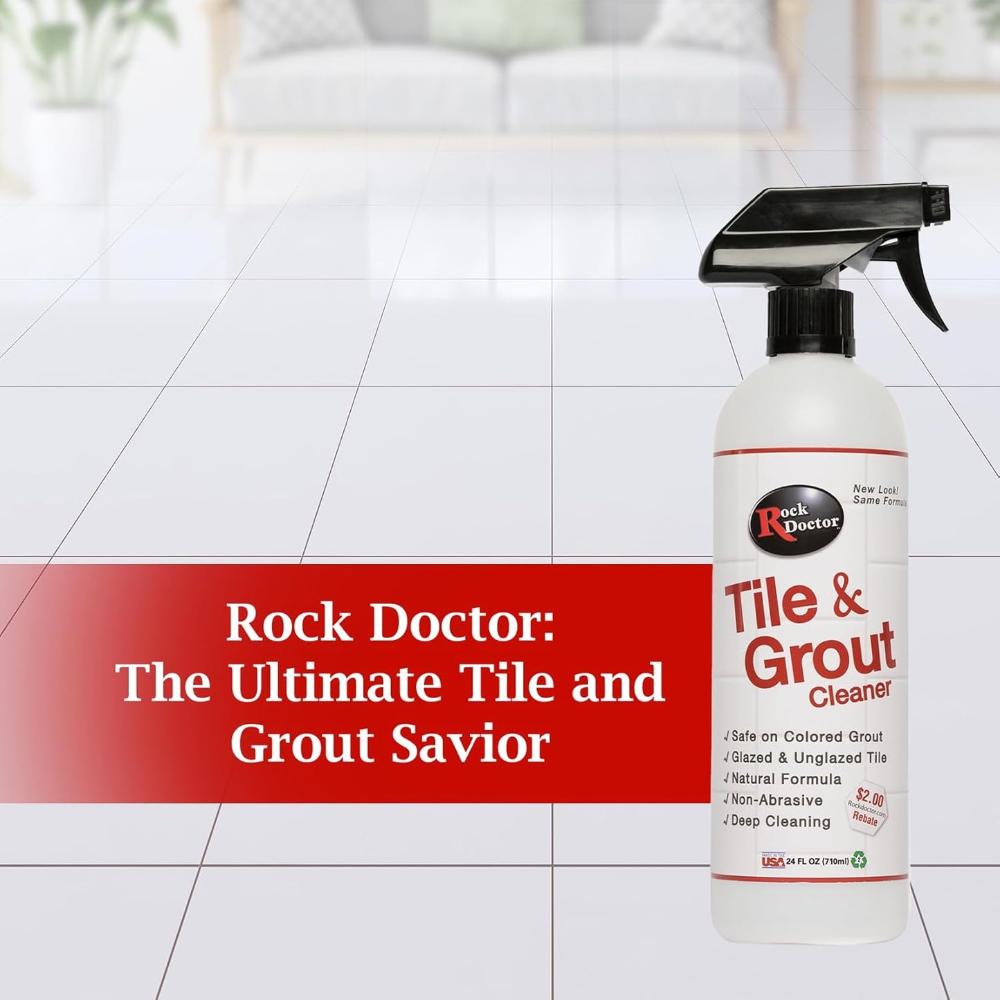Rock Doctor Natural Tile and Grout Cleaner, Remove Stains Dirt, Oil, and Soap Scum, Heavy Duty Non-Abrasive Tile Cleaner, Natural Formula, 1 Pack