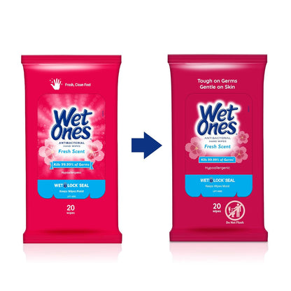 Wet Ones Antibacterial Hand Wipes, Fresh Scent, 20 Wipes (Pack of 10)