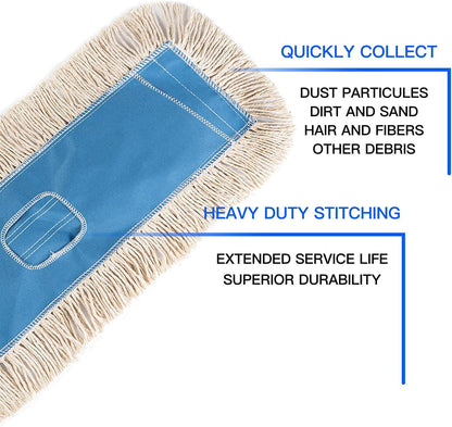 Matthew Cleaning 24'' Industrial Strength Cotton Dust Mop Refill Washable Replacement Heads for Residential & Commercial Use Fit Standard Dust Mop Frames, Hardwood, Laminate, Concrete Floors 3 Pack