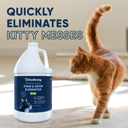 Eco Strong Cat Stain And Odor Remover | Enzyme Urine Odor Neutralizer - Stain Remover for Carpet, Litter Boxes, Bedding, and Laundry [Citrus Scent, 32 oz. Spray]