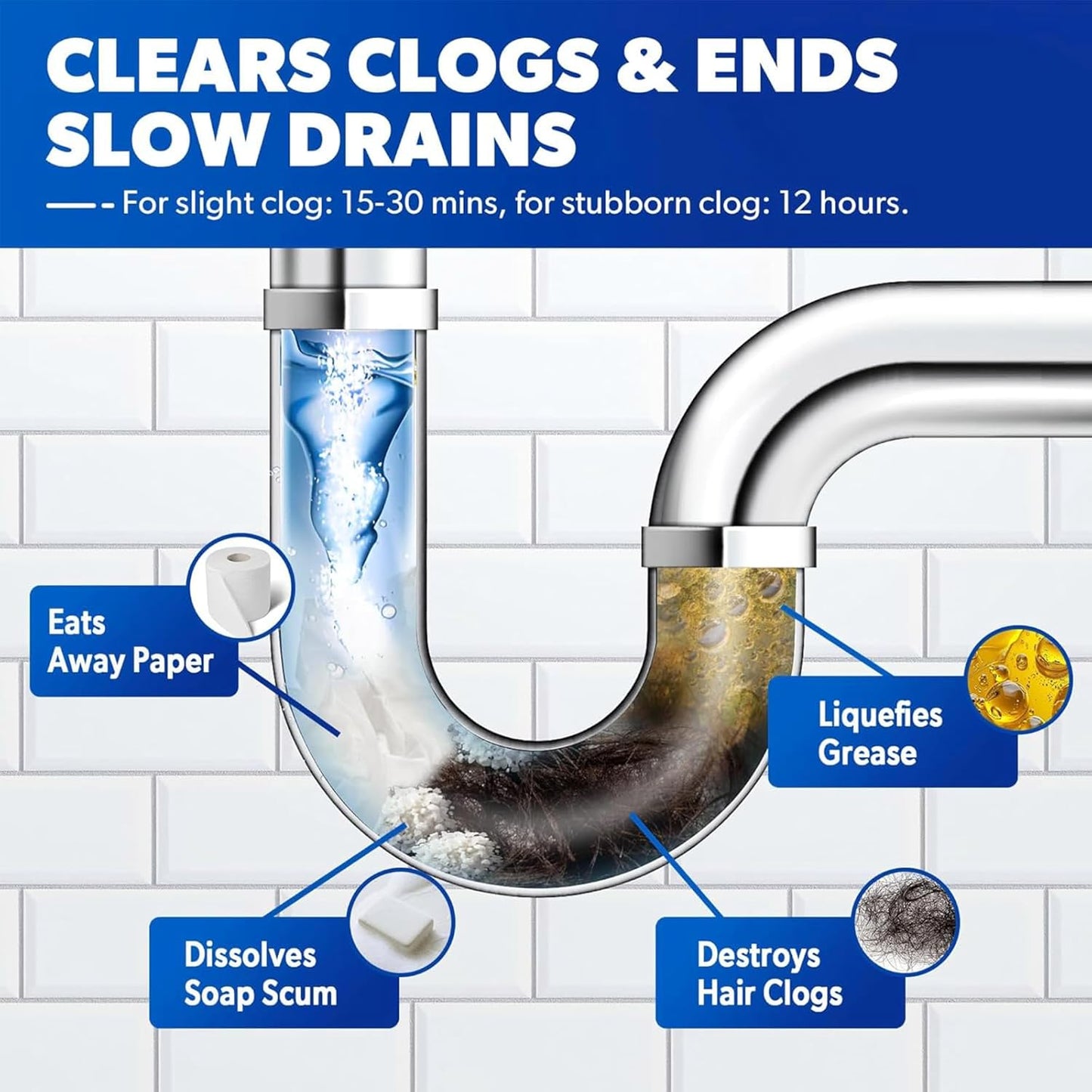 Liapu 2pcs Liquid Plumber Drain Cleaner, Drain Clog Remover, Kitchen Strength Hair Eliminator Gel Clog Remover Bathroom Cleaning Supplies for All Septic Systems And Pipes