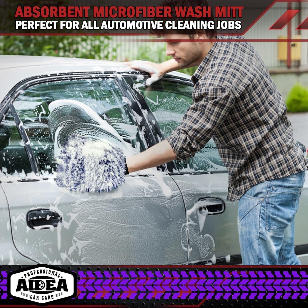 AIDEA Car Wash Mitt Microfiber, 2PK Scratch Free Lint-Free, Premium Chenille Microfiber Mitt Car Wash Brush, Green, Regular Size 7.12''X10.14''