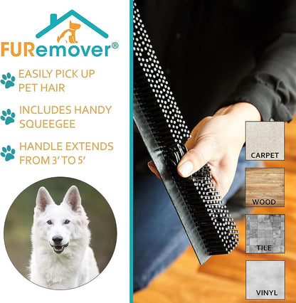 FURemover Pet Hair Removal Rubber Broom, 61" Telescopic Handle