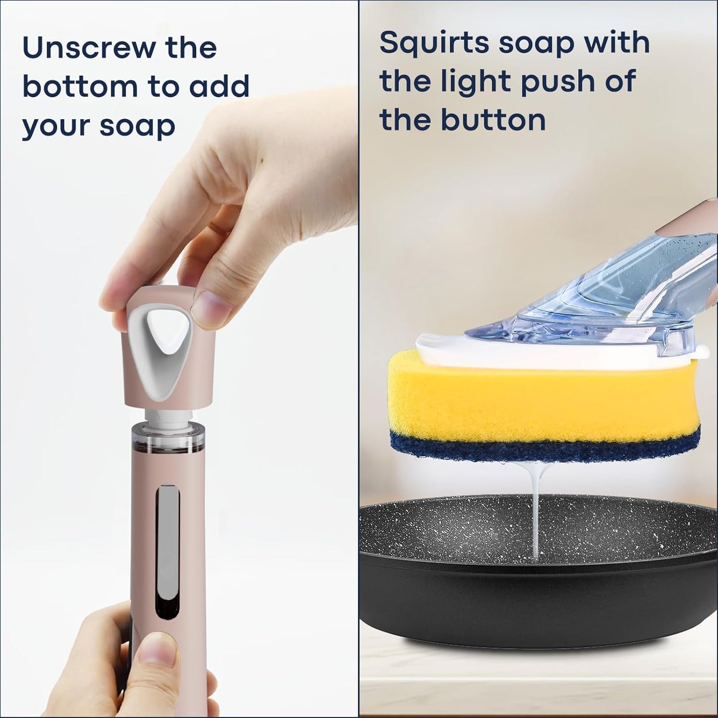 Dish Brush with Soap Dispenser Storage Set with 2 PCS Sponge Refills & Holder, Soap Dispensing Dish Brushes, Sponge with Soap Dispenser Handle, Dish Sponges with Handle for Dishes Pans Pots Sink