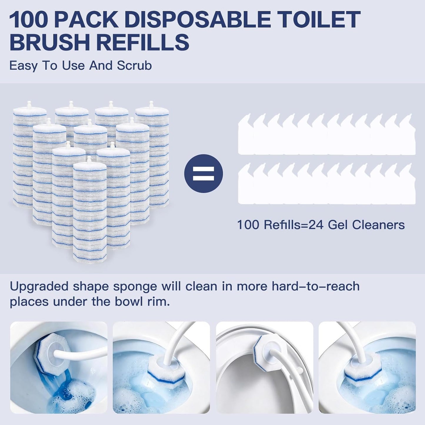 50PC Toilet Bowl Wand Refills, Disposable Toilet Brush Heads, Wall Mounted Scrubber Refill, Cleaner Refill Pads with Most Brushes for and Bathroom Cleaning