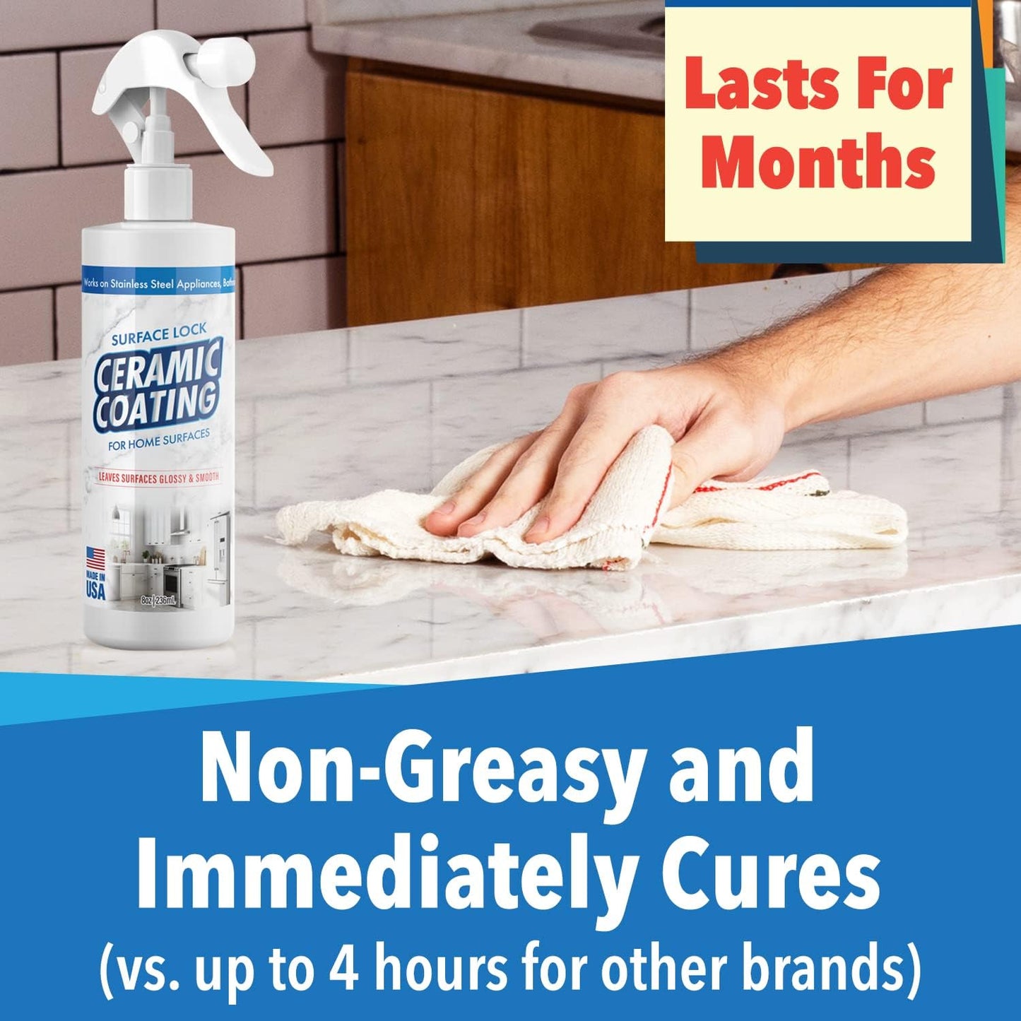 Surface Lock Ceramic Coating for Stainless Steel Appliances — Home Ceramic Spray That Shines, Seals & Protects, Repels Water & Stains, Fingerprint Protector for Kitchen Countertops & Bathroom, USA