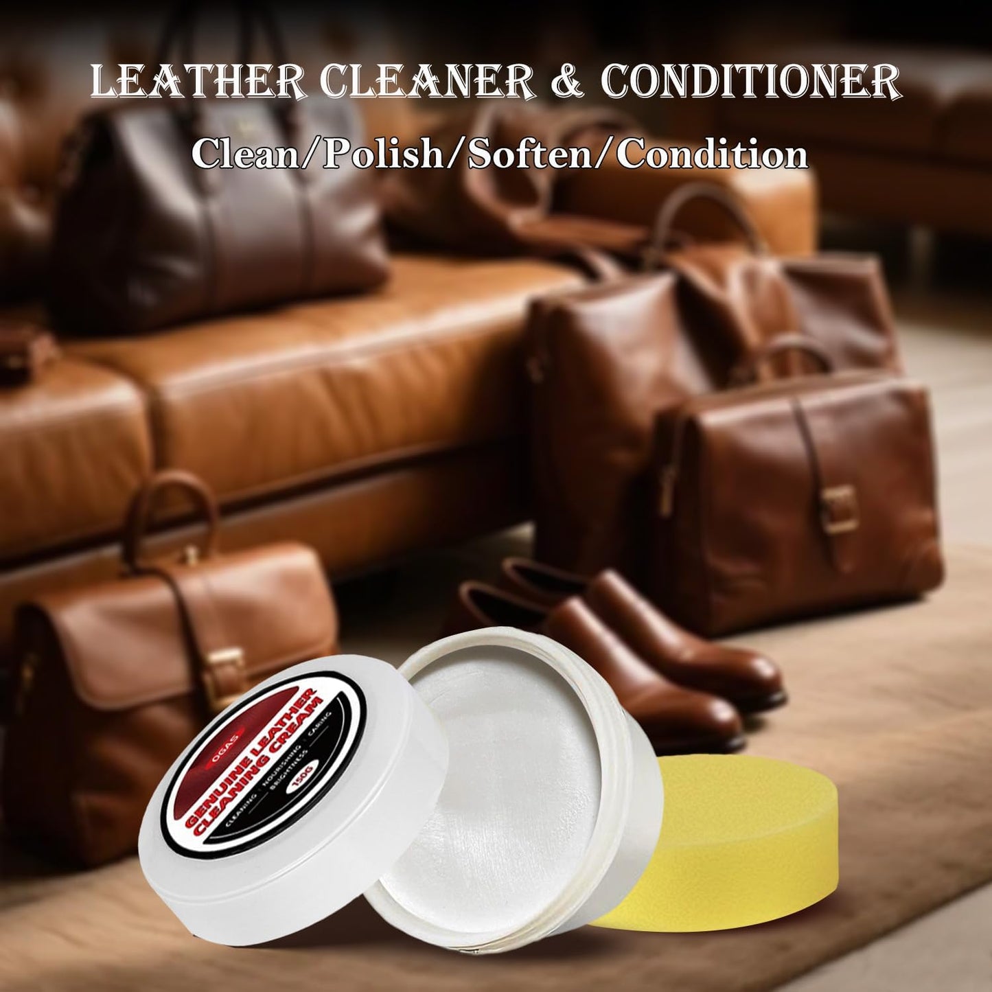 Leather Cleaner and Conditioner, Cleaning & Recoloring Cream for Leather Funiture, Shoes, Boots, Car Seat, Bags-150g