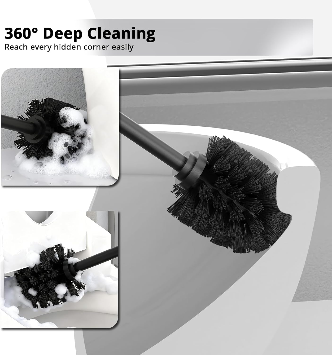 Premium 304 Stainless Steel Toilet Brush and Holder: Weighted Stable Base, Removable Inner Tube, Splash-Proof Design for 360° Thorough Cleaning & Space-Saving Storage,Nickel