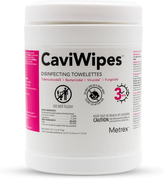 Metrex CaviWipes Disinfecting Towelettes – Alcohol-based, Durable Non-Woven Disinfecting Wipes, 3-Minute Contact Time, Surface Cleaner for Healthcare Settings – 6" x 6-3/4", 160 Wipes, 4 Pack
