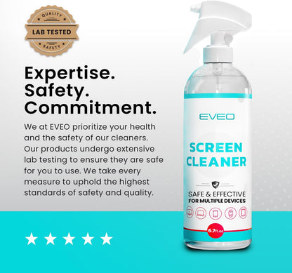 EVEO® TV Screen Cleaner Spray (Streak-Free) TV Screen Cleaner for Smart TV, LCD, LED, OLED | Computer Screen Cleaner Spray and Wipe Microfiber Cloth for TV, Monitor, Laptop, iPad, Car, Tesla & More