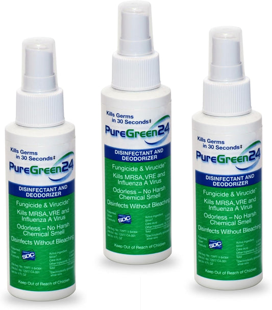 Safe & Effective Disinfectant. Kills Deadly Germs including RSV COVID-19 Norovirus MRSA Staph 2026 flu Bird flu Contains no toxic chemicals odorless child & pet safe 3 4oz spray bottles