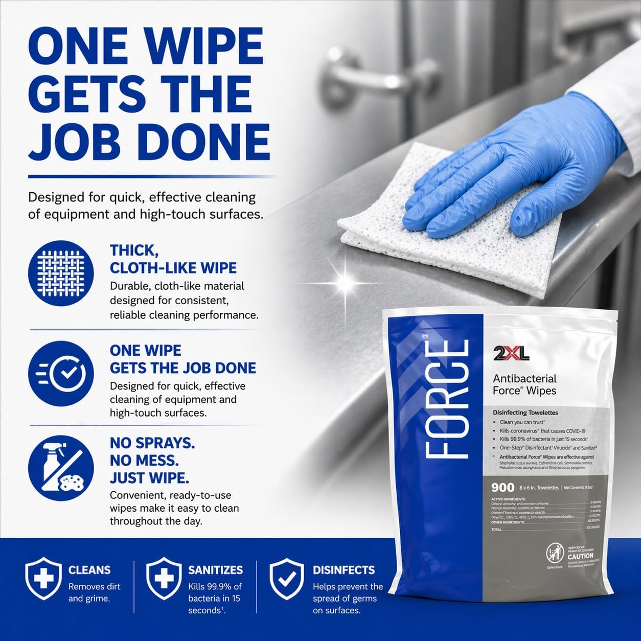 2XL Antibacterial Force Disinfecting Wipes – Bucket Refill Cleaning Wipe, 6" x 8", White – EPA Registered