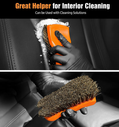 YeewayVeh 3pcs Car Detailing Brush Set, Boars Hair Detailing Brushes, Ultra Soft Detail Brush for Air Vent Leather Seat, Scratch Free Car Detailing Brushes for Interior Exterior, Orange