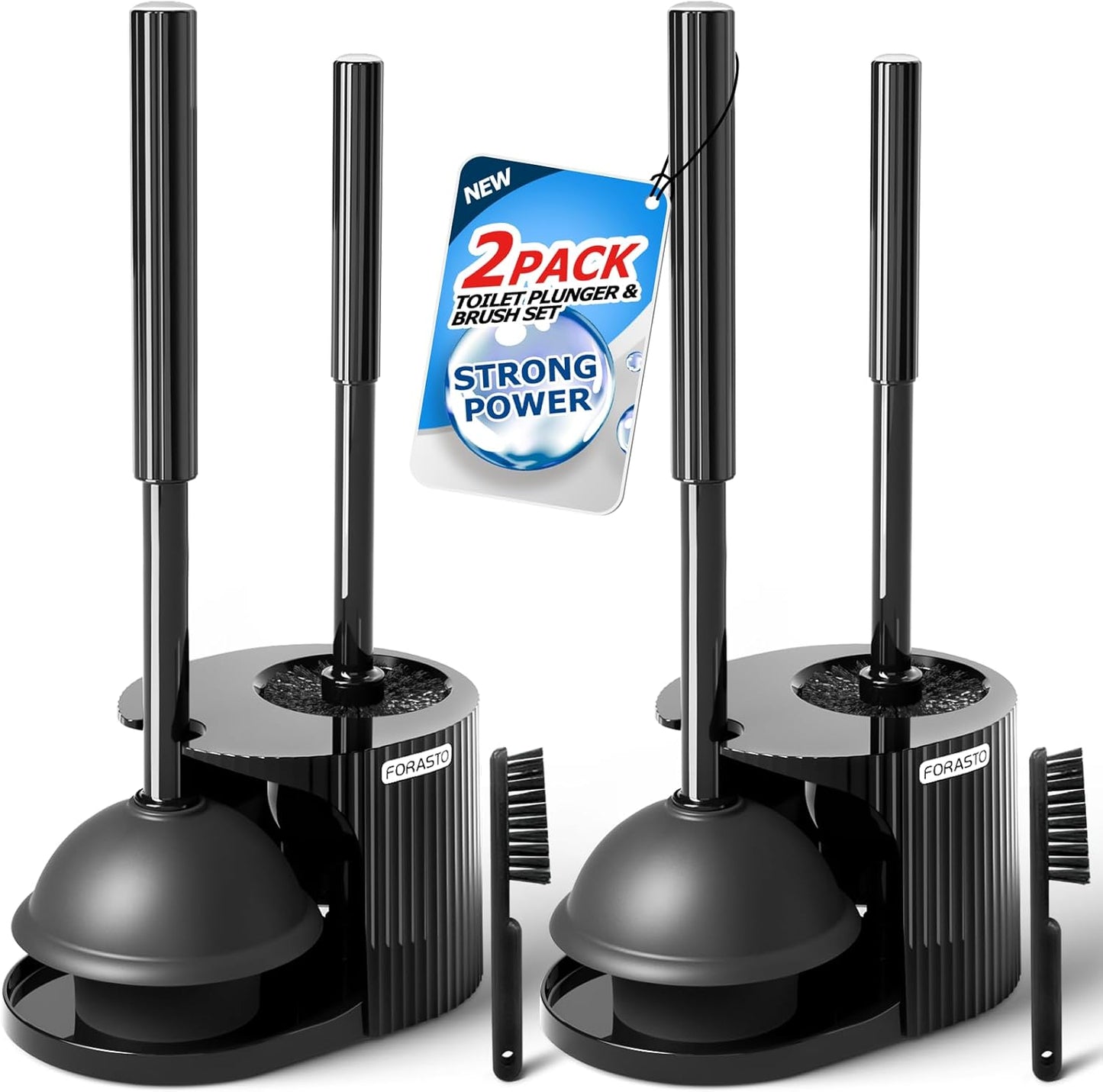 FORASTO 2Pack 2 in 1 Toilet Brush and Plunger Set, Extended Handle Plunger,Toilet Bowl Brush Plunger Set,Bathroom Cleaning Tools,Toilet Brush Plunger Combo,Cleaning Brush,Cleaning Supplies
