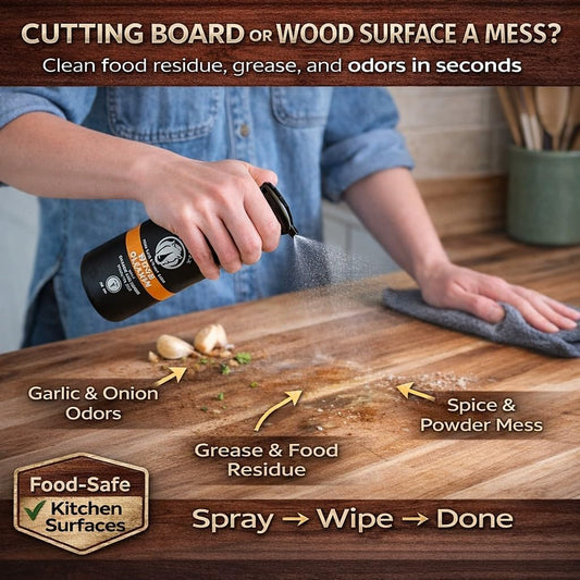 Rhino Wax Wood Cleaner Spray – Cutting Board & Butcher Block Cleaner – Natural Vinegar Citrus Wood Surface Cleaner for Kitchen Wood Countertops & Bamboo Boards – Made in USA – New Formula