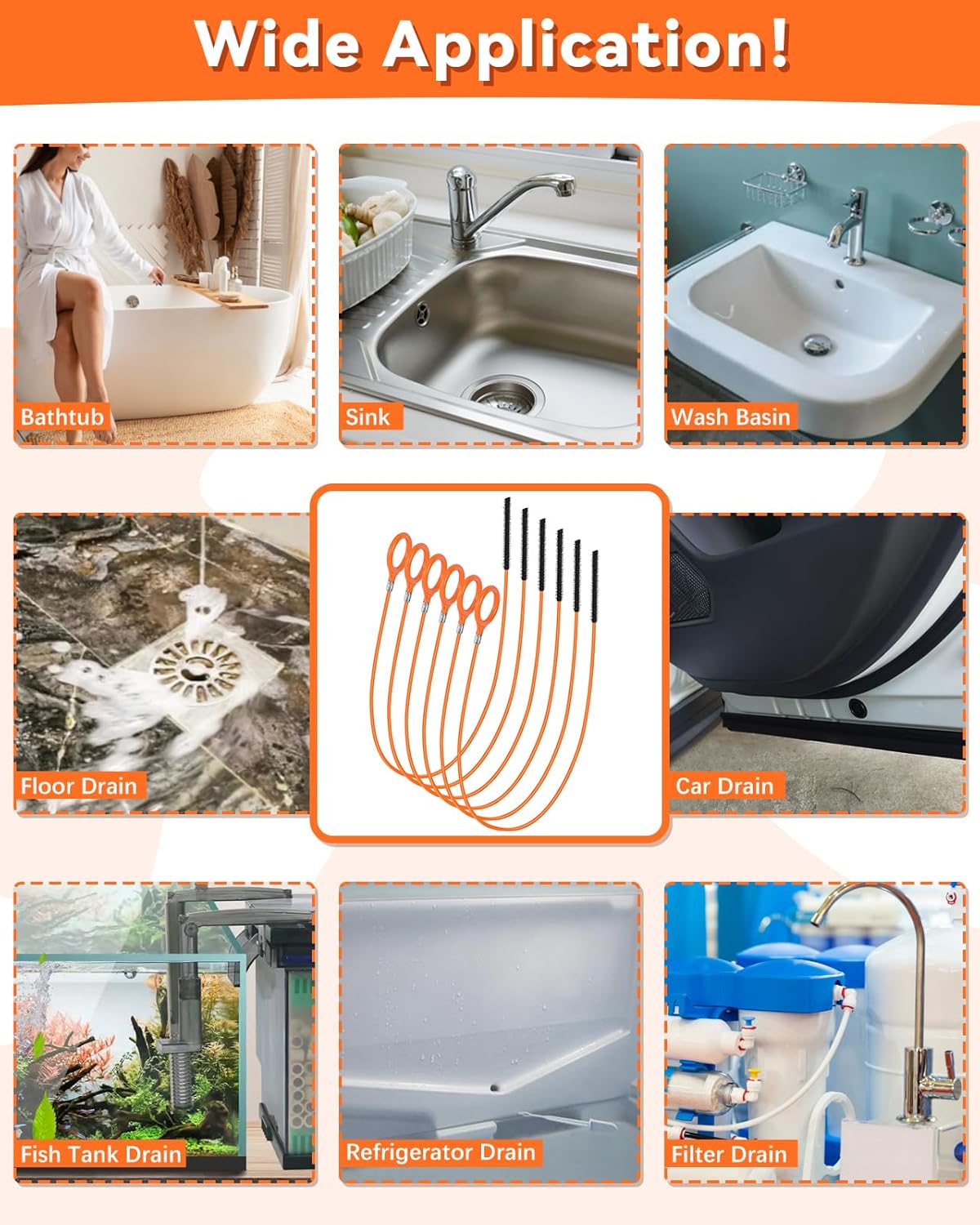 32 Inch Anti-break Metal Drain Snake, Hair Clog Remover, Drain Cleaner Tool with Nylon Coating Sink Snake, Drain Clog Remover for Shower, Bathroom Sink Tub (6 Pack)
