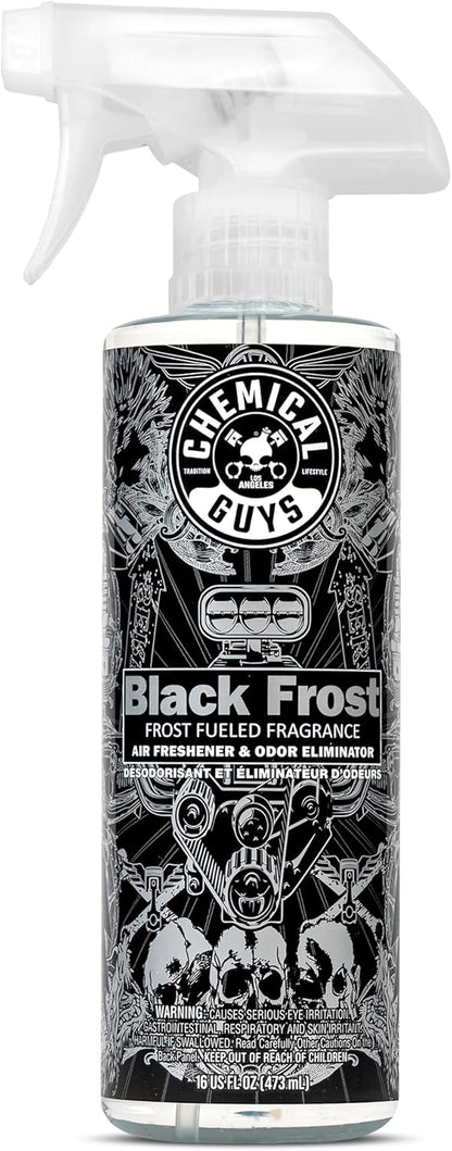 Chemical Guys Black Frost Air Premium Car Air Freshener Spray & Odor Eliminator - Crisp Masculine Scent Spray for Trucks, SUVs, RVs, and Motorcycles - Use in Home, Office, or Garage, 16 oz Bottle