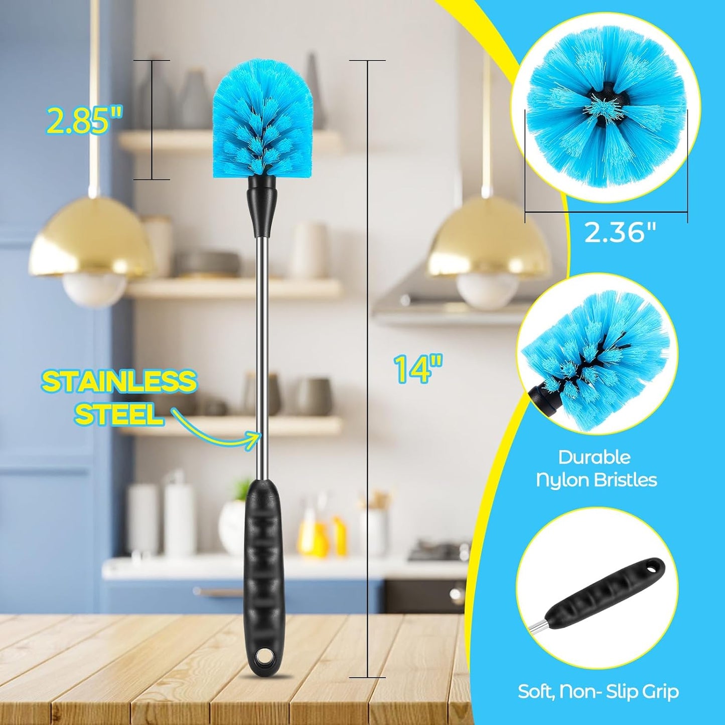 6 Pack Bottle Brush Cleaner Set, Long Handle Stainless Steel Water Bottle Cleaner Brush for Washing Sport Bottles, Narrow Neck Bottle, Baby Bottles, Dish, Flask, Straw, Cup Cover