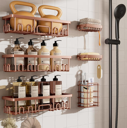 Veken Shower Caddy 6-Pack, Advanced Rustproof Design, No Drilling Adhesive Shelves, Rack with Soap Holder, Large Capacity Bathroom Organizers and Storage, Wall-Mounted, Gifts for Women Mom