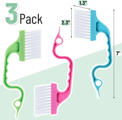 Slick- Window Track Cleaning Brush, 2 Pack, Blue Ergonomic Handle, Built-in Scraper, Multipurpose, Window Track Cleaning Tools