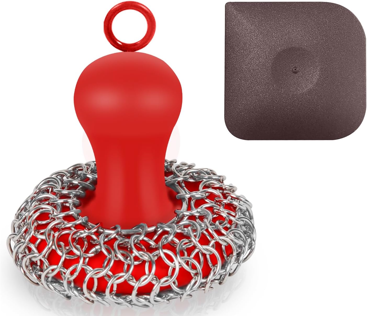 Cast Iron Cleaner Scrubber with Handle - Chain Mail Cast Iron Scrubber Brush-Chainmail Sponge Scrub Cleaning Tool to Clean Skillets, Pan,Griddle, Wok, Dutch Oven