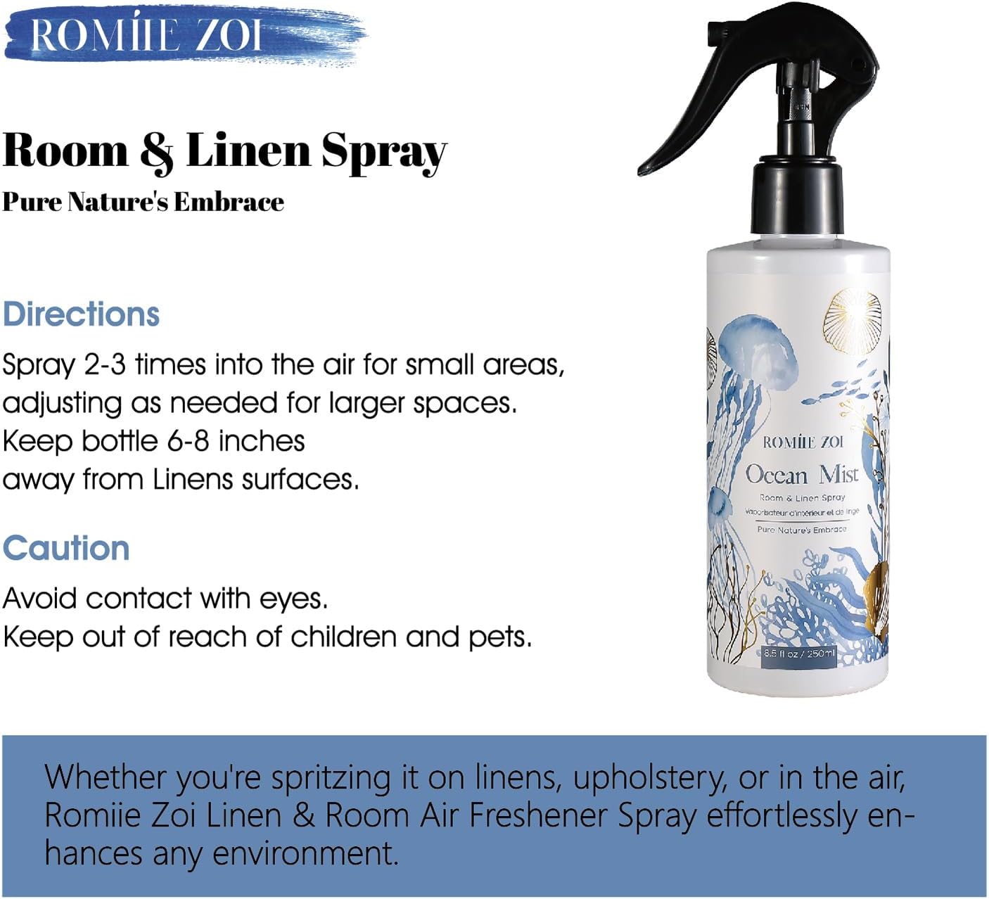 ROMIIE ZOI Room Spray Lemon, Air Freshener Spray Made with Natural Plant Extract, Scented Room Spray for Home Fragrance Fabric Spray Freshener 8.5 FL OZ