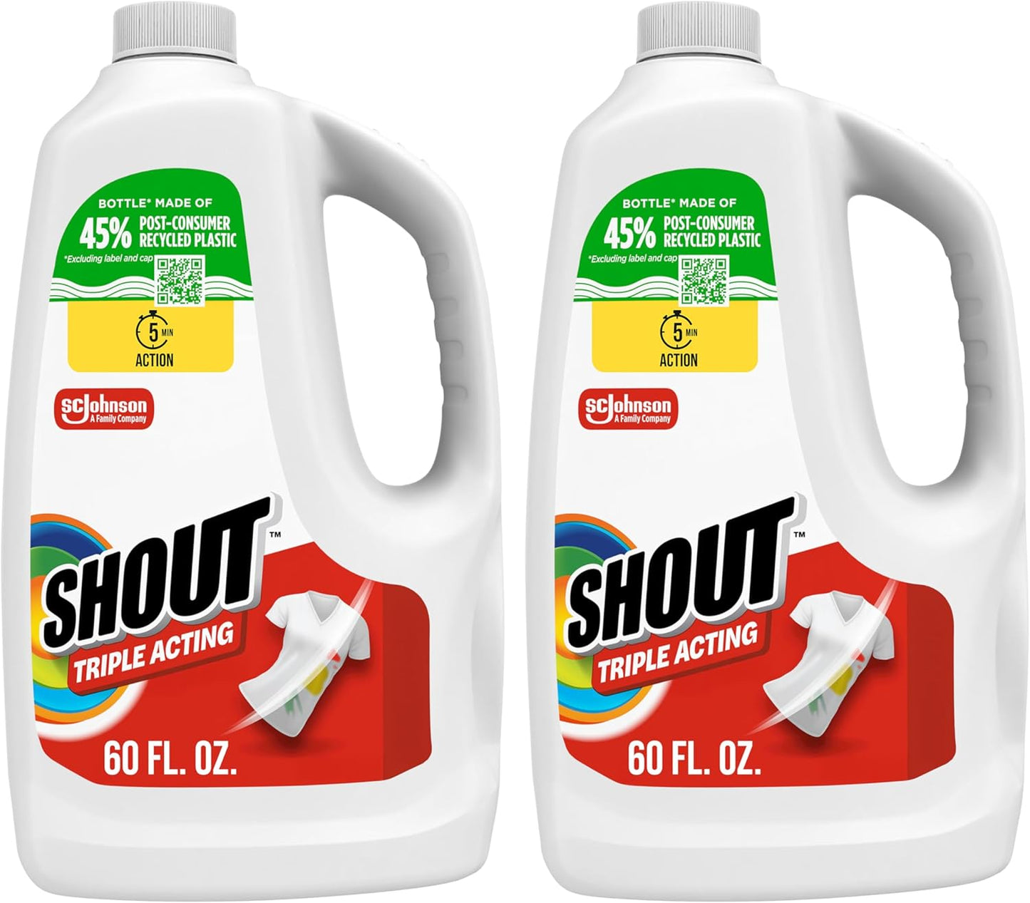 Shout Active Enzyme Laundry Stain Remover Spray for Clothes, Triple-Acting Formula Clings, Penetrates, and Lifts Tough & Everyday Stains - Prewash Refill 60oz (1.7L)