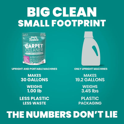 Uncle Todd's Carpet Cleaner Powder for Machines | Makes 30 Gallons of Carpet Cleaner Solution | Enzyme Formula Carpet Deodorizer | Removes Pet Odors & Stains | Safe for Carpets, Rugs & Upholstery