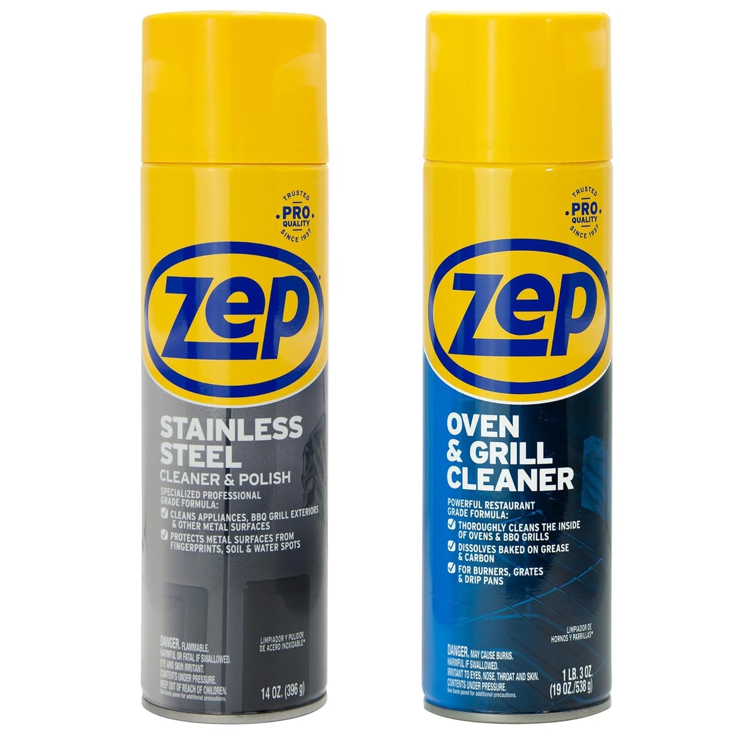Zep Stainless Steel Cleaner Polish 14 oz (1 unit) & Oven Grill Cleaner 19 oz (1 unit) ECBD004 - Kitchen Cleaning Made Easy for Appliances, Grills, & Ovens