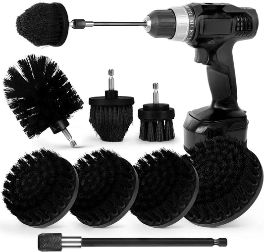 8 Pack Drill Brush Attachment Set,1/4in Power Scrubber Brush + Extend Long Rod, Power Cleaning Scrub Brush for Bathroom, Tub, Tile, Floor, Grout, Boat(White)