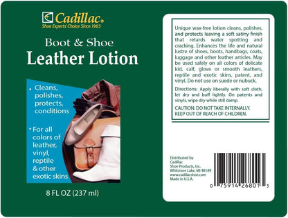 Cadillac Boot and Shoe Leather Lotion 8 Ounces - Cleans, Conditions, Protects, and Polishes Leather Footwear and Accessories