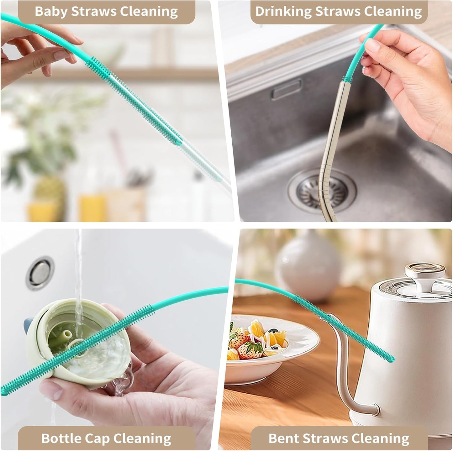 Bottle Brush & Straw Cleaner Brush Set,Silicone Bottle Brush with Sturdy Handle for Water Bottles,Tumblers,Baby Bottles,Long Flexible Straw Cleaner Brush for Standard Straws(Blue)
