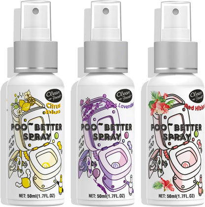 Clean-n-Fresh Toilet Spray, Variety Pack of 3 - Citrus/Lavender/Hibiscus, Bathroom & Toilet Odor Elimination, Travel Size 1.7 Fl Oz Each, Total 5.1 Fl Oz