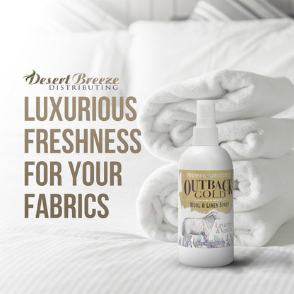 Outback Gold - Linen Spray & Fabric Freshener Spray, Natural Bed Spray for Wool & Linen, Lavender & Vanilla Scent, Essential Oils, Eco-Friendly Deodorizer for Home Fabrics, 8 Fl Oz