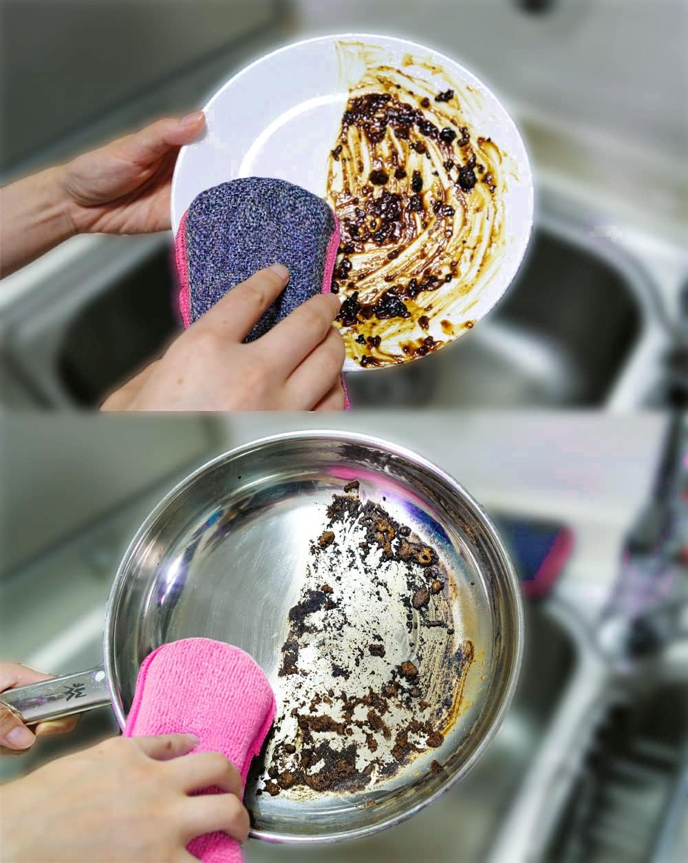 UPSTAR Dish Sponges Kitchen, Microfiber Cleaning Scrubber for Dishwashing, Sink, Basin and Multi-Pupose, Non-Scratch, Size.S Pack of 8