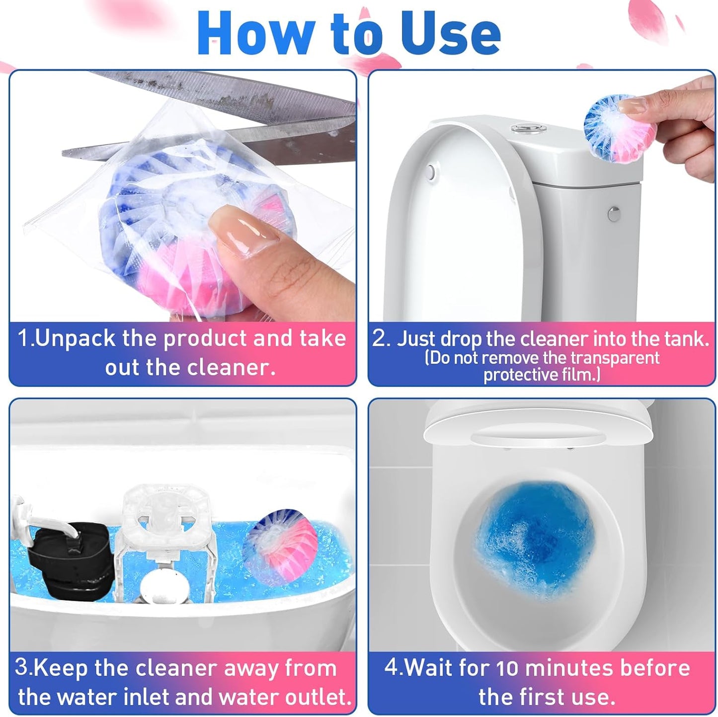 Qualirey 60 Pack Automatic Toilet Cleaner Tablets Toilet Bowl Long Lasting Bathroom Tank Tablets (Blue)