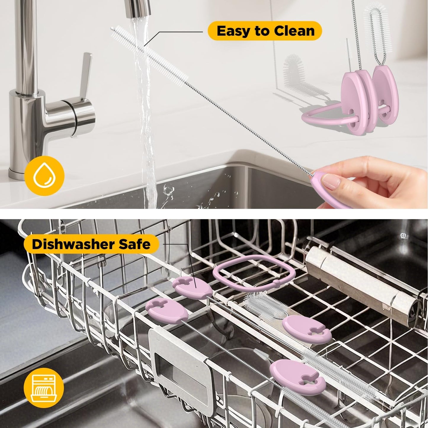 Straw Brush Set, 4 Piece Cleaner Kit with Standable Key Ring for Reusable Straws, Tumblers & Water Bottles – Designed for Kids & Adults, Purple