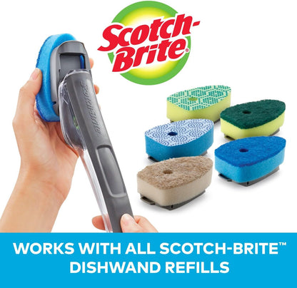 Scotch-Brite Advanced Soap Control Non-Scratch Dishwand Kit, 1 Dish Wand & 5 Sponge Refills, Prevents Soap from Leaking, Leak-Free Guarantee, Best for Nonstick Pots and Pans, Glass, Tubs, & Showers