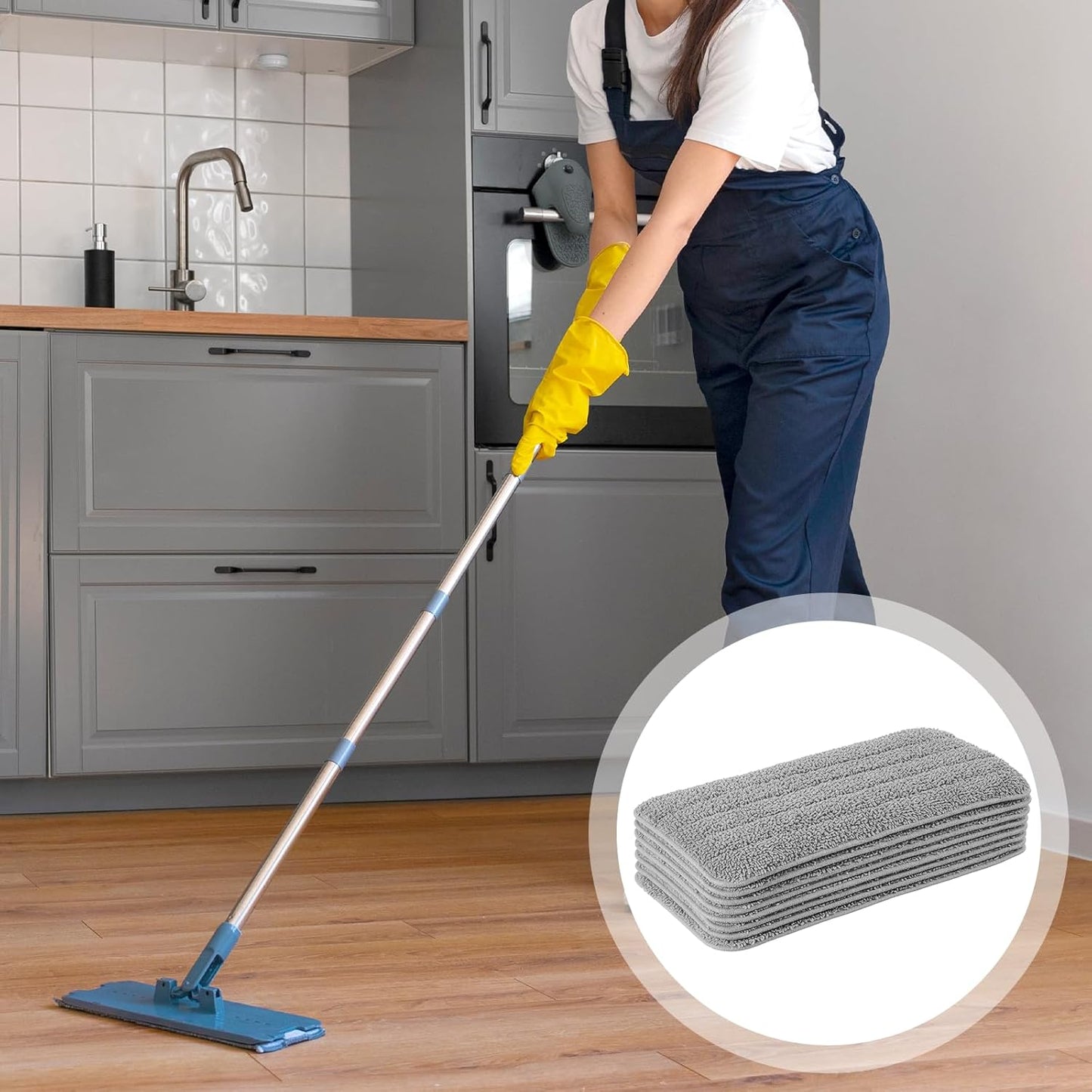 12 Pack Microfiber Replacement Mop Pads, 16''x5.5'' Compatible with Most Reveal Mop Reusable Wet/Dry Replacement Refills for 14” to 16” Spray Mops Heads, Gray