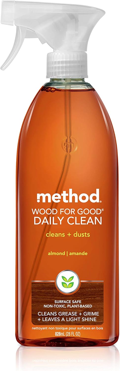 Method Daily Wood Cleaner, Almond, Cleans Shelves, Tables and Other Wooden Surfaces While Removing Dust & Grime, 28 oz Spray Bottles, (Pack of 1)