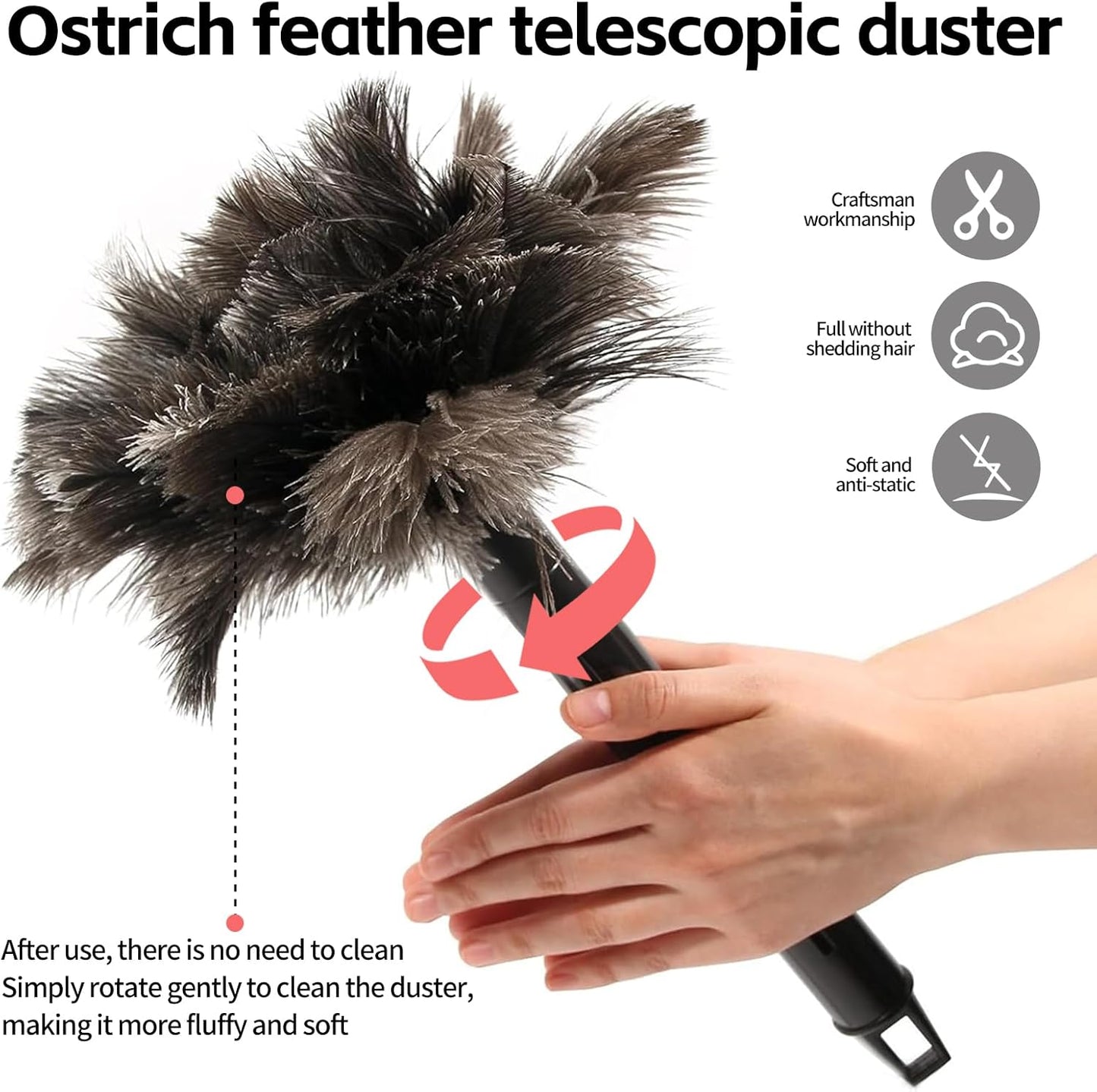 Extendable Cleaning Duster 94 Inch - Long Telescoping Ostrich Feather Dusters with Stainless Steel Extension Pole for High Ceiling Fan, High Ceilings,Roof Dusting