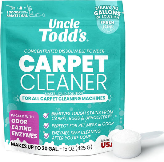 Uncle Todd's Carpet Cleaner Powder for Machines | Makes 30 Gallons of Carpet Cleaner Solution | Enzyme Formula Carpet Deodorizer | Removes Pet Odors & Stains | Safe for Carpets, Rugs & Upholstery