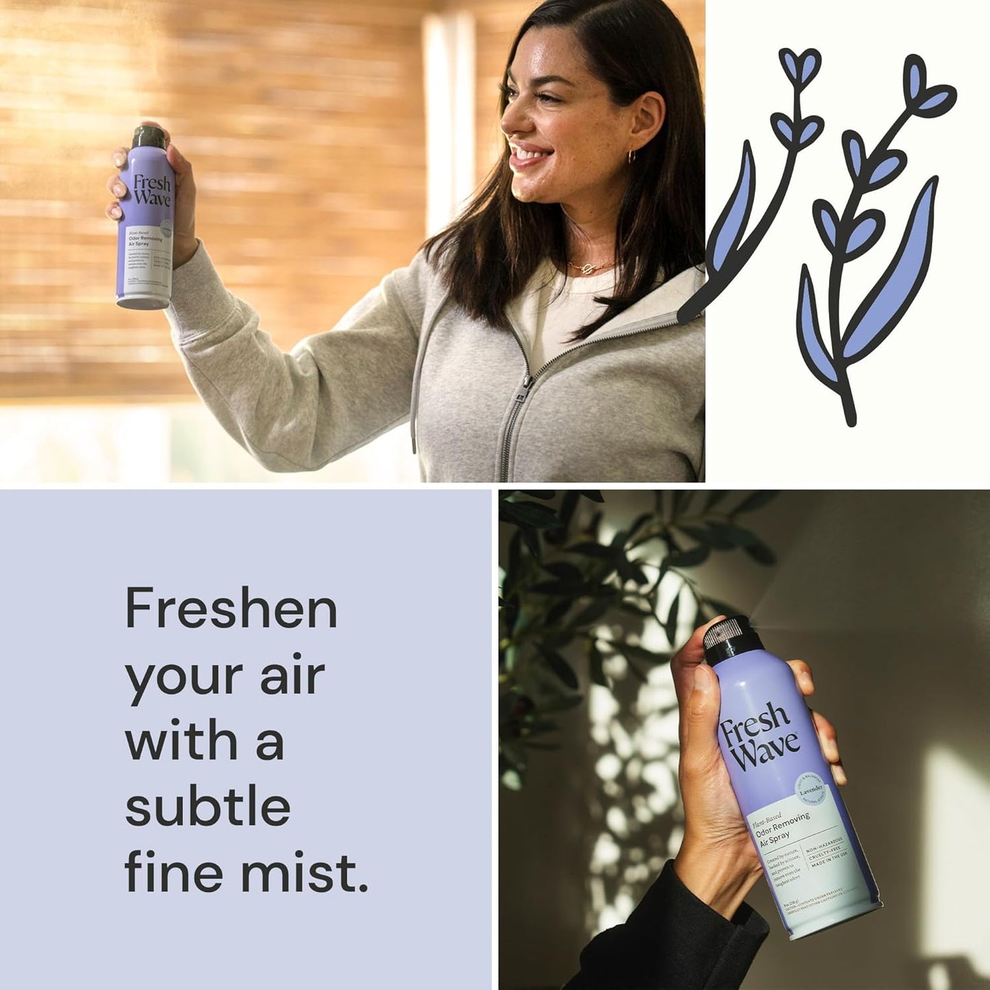 Fresh Wave Lavender Odor Eliminator Spray & Air Freshener, 8 oz. | Non-Aerosol, Fine Mist | Odor Absorbers | Safer Odor Relief | Natural Plant-Based Odor Eliminator | For Furniture, Fabrics & Trash