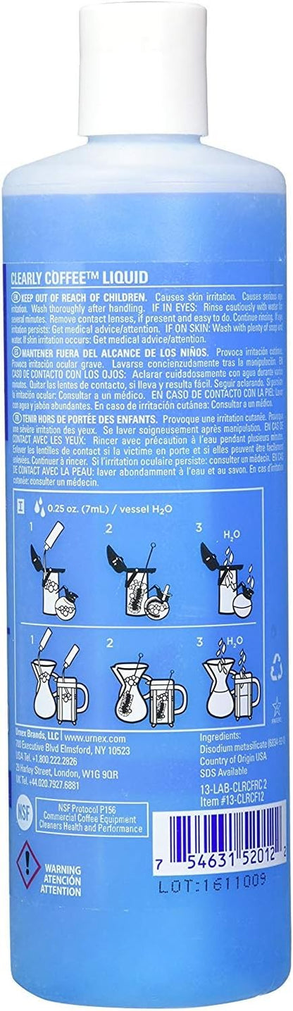 Urnex Clearly Coffee Pot Cleaner - 3 Pack - Made in the USA - French Press Liquid Cleaner for Glass Bowls Airpots Satellite Brewers and Thermal Servers Removes Coffee Oils