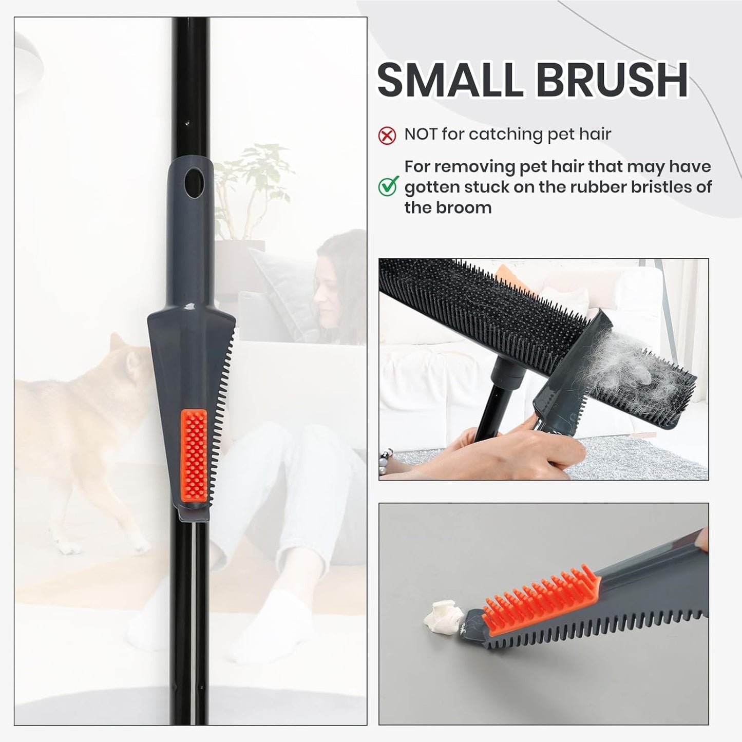 MAVRIZ Pet Hair Removal Broom on Carpet, Rubber Broom for Hardwood Floor - Fur Remover Broom with Squeegee