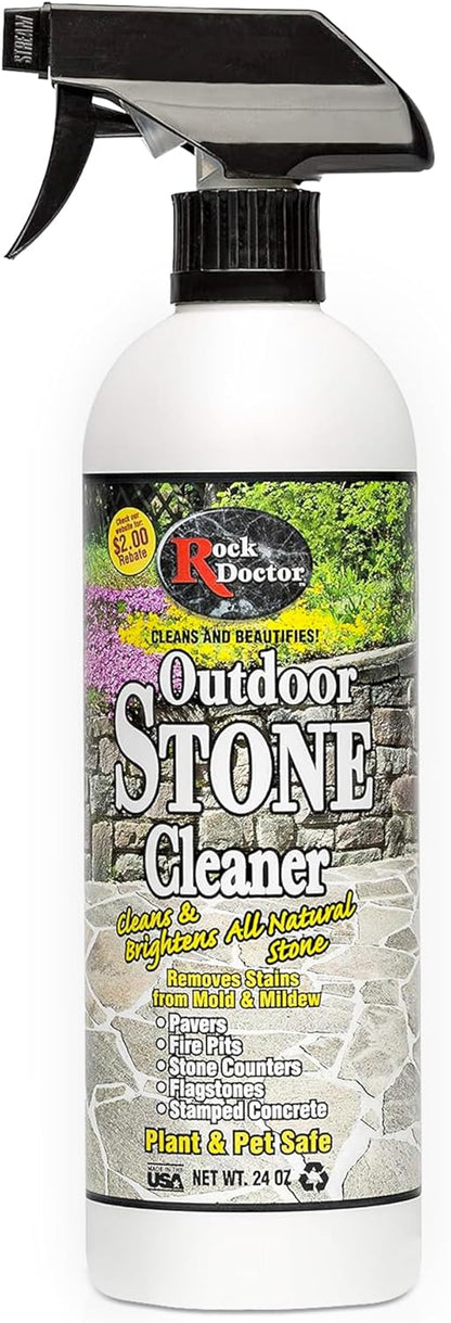 Rock Doctor Outdoor Stone Cleaner, Natural Cleaning Solution Removes Stains and Discoloration, Brightens Granite, Pavers, Fire Pits, and Concrete, Plant and Pet Safe, 24 oz Pack of 1