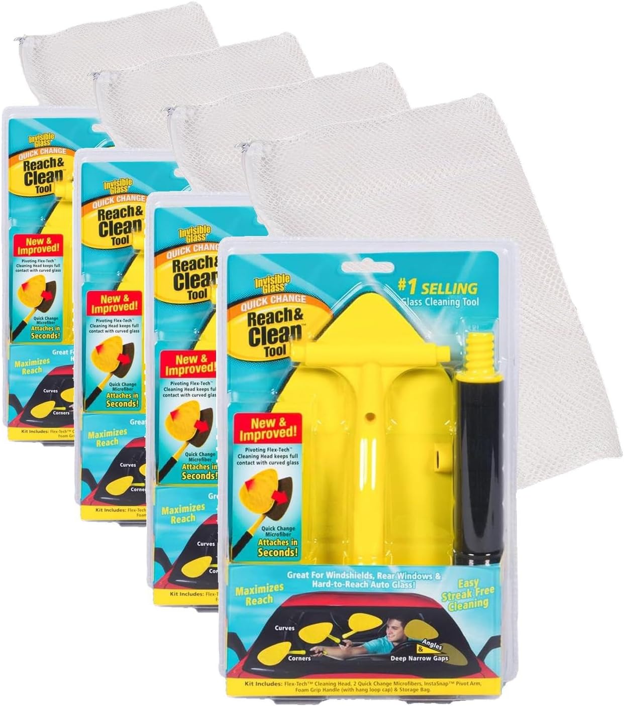 Invisible Glass 95160 Reach & Clean Windshield Cleaning Tool and Car Window Cleaner Tool for Interior and Exterior Auto Glass, Trucks, SUVs, RVs and Home Windows with 2 Microfiber Pads and Storage Bag
