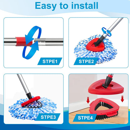 O-Cedar Spin Mop Head, Base Replacement for EasyWring 1 Tank System, 6 Microfiber Mop Refills, 1 Base and 1 Scrub Brush Set Combo, White