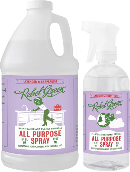 Rebel Green Natural All-Purpose Cleaning Spray - Plant-Derived Multi-Surface Cleaner with Essential Oils for Kitchen, Bath, Countertops and More - Peppermint & Lemon Scent - 16 oz - 1 Pack